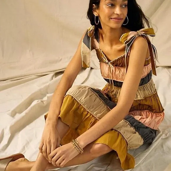 Anthropologie Let Me Be Letizia Color Block Spring Boho Midi Dress - Picture 2 of 7